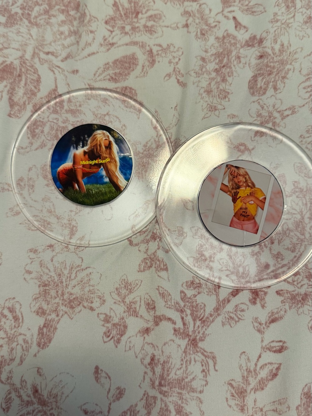 2 Clear Round Party Coasters with Album Photo - LED Accent Zara Larsson theme